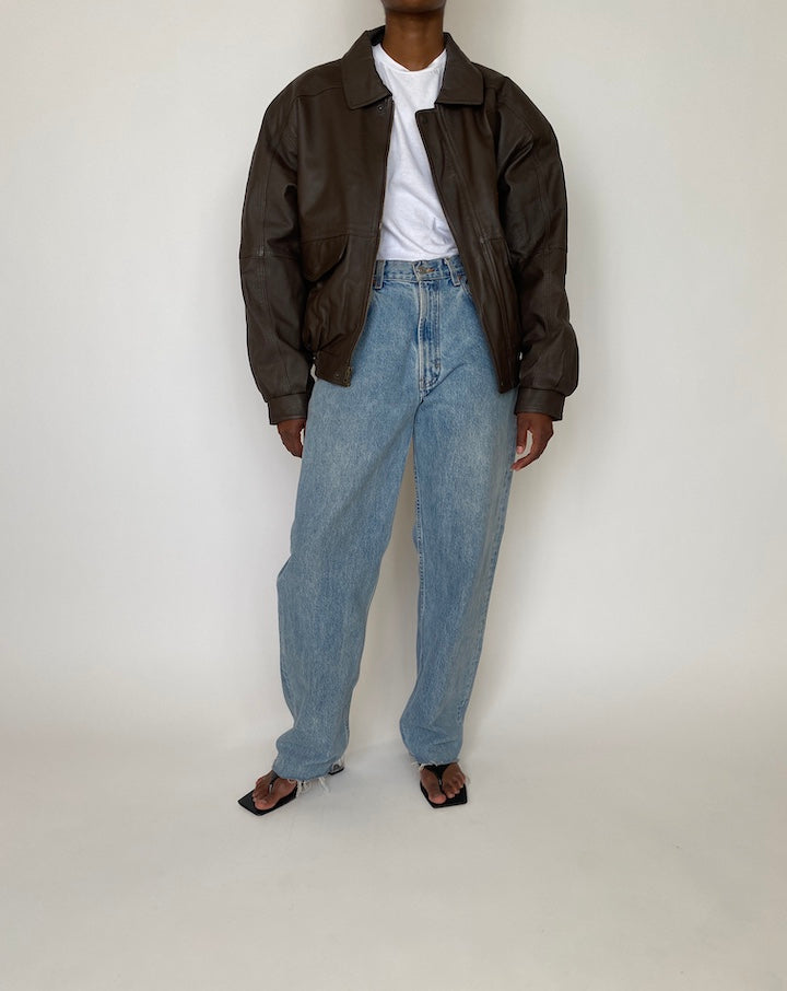 VINTAGE BOXY BROWN LEATHER JACKET 3930