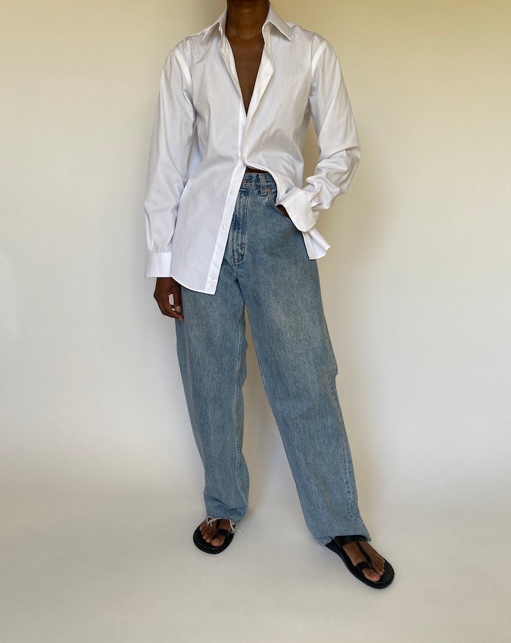 VINTAGE WHITE BUTTON DOWN LONG-SLEEVE SHIRT 3978