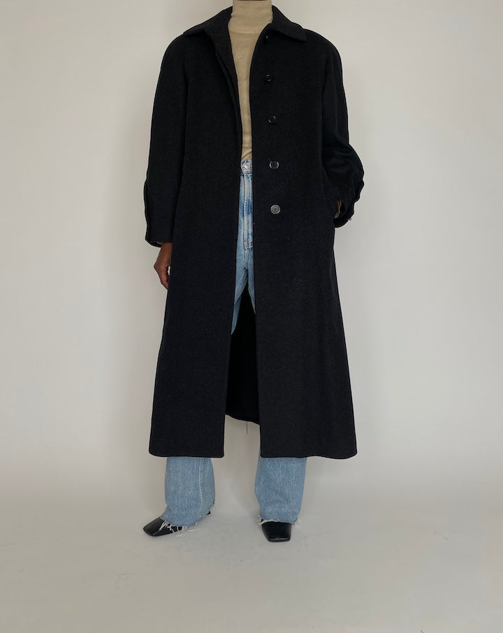VINTAGE LONG DARK GREY WOOL COAT 4002