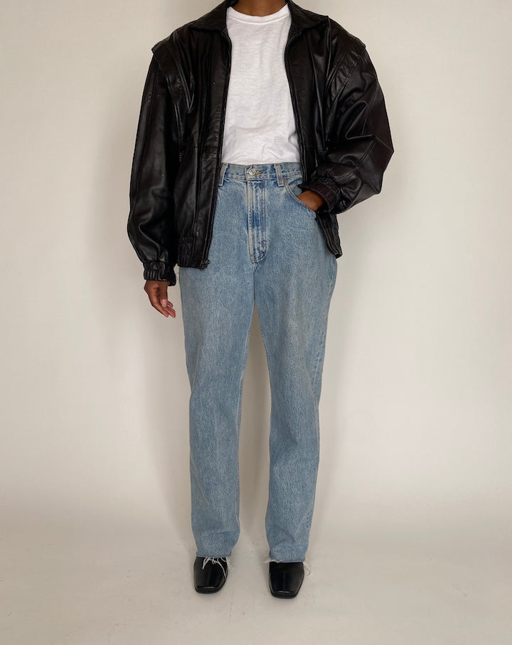 VINTAGE OVERSIZED BLACK BOXY LEATHER JACKET 4034