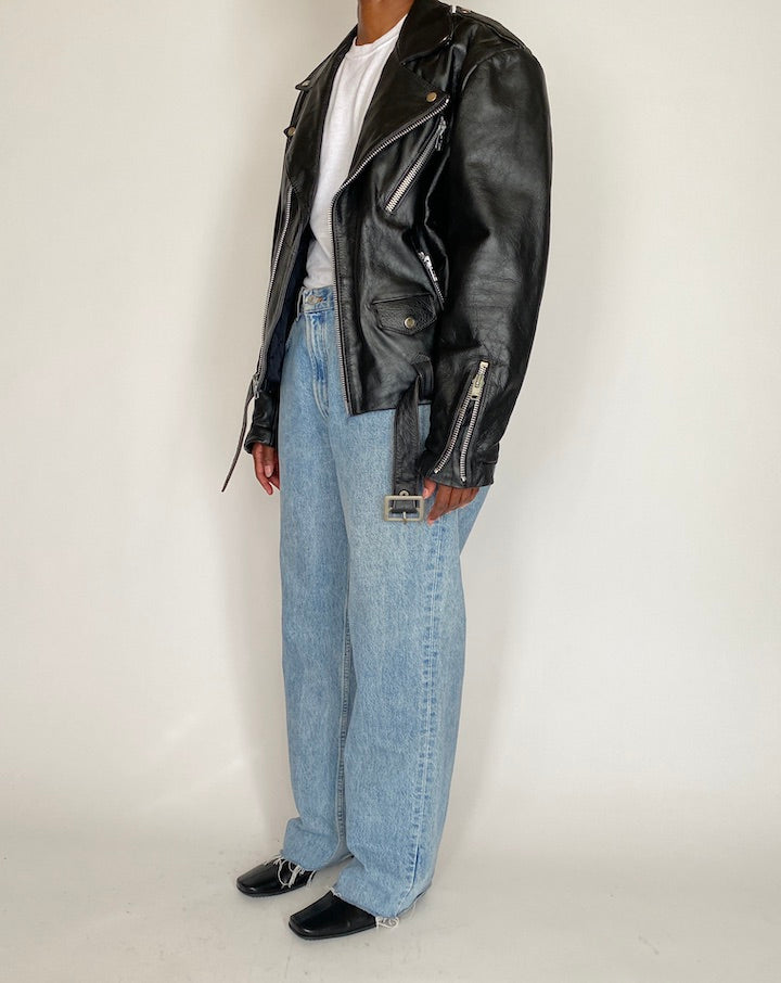 VINTAGE OVERSIZED BLACK BIKER MOTO JACKET 4035