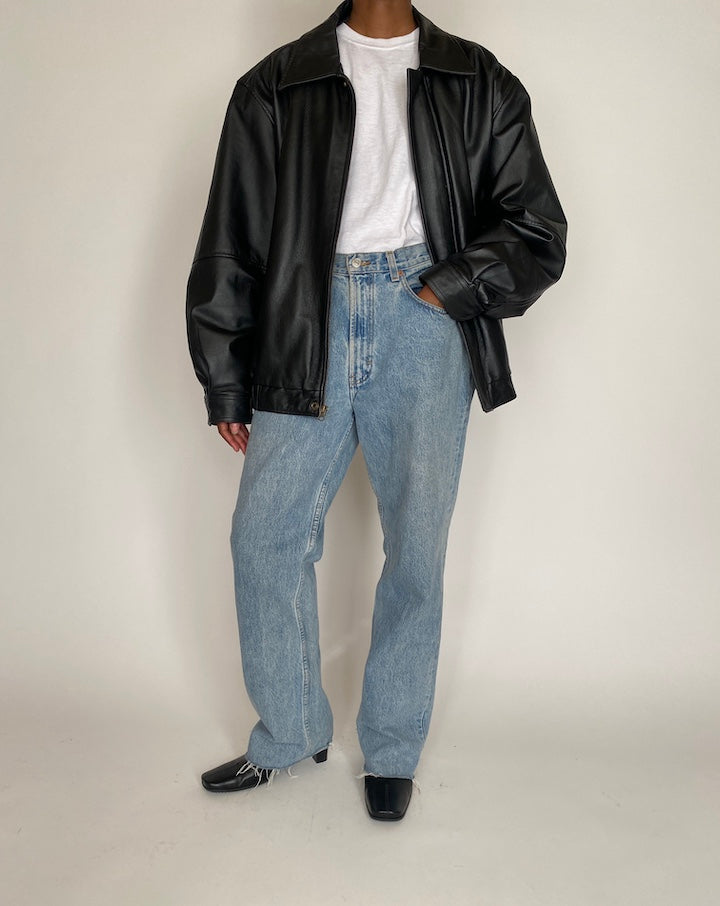 VINTAGE OVERSIZED BLACK LEATHER JACKET 4041