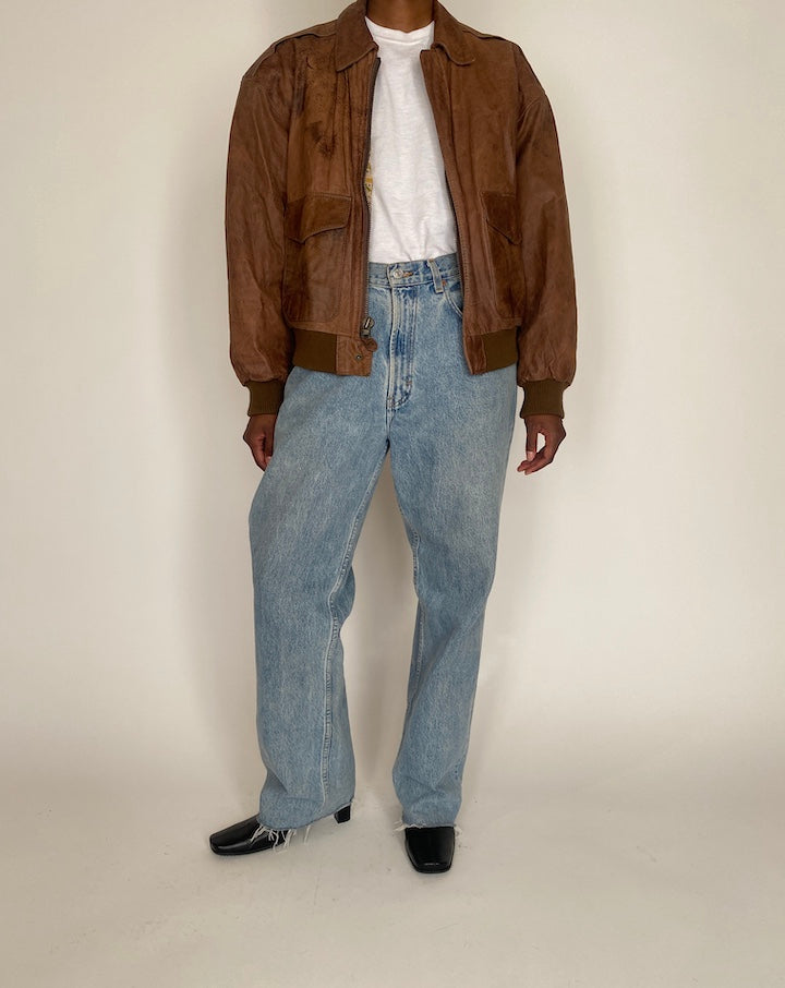 VINTAGE BROWN BOXY LEATHER JACKET 4052