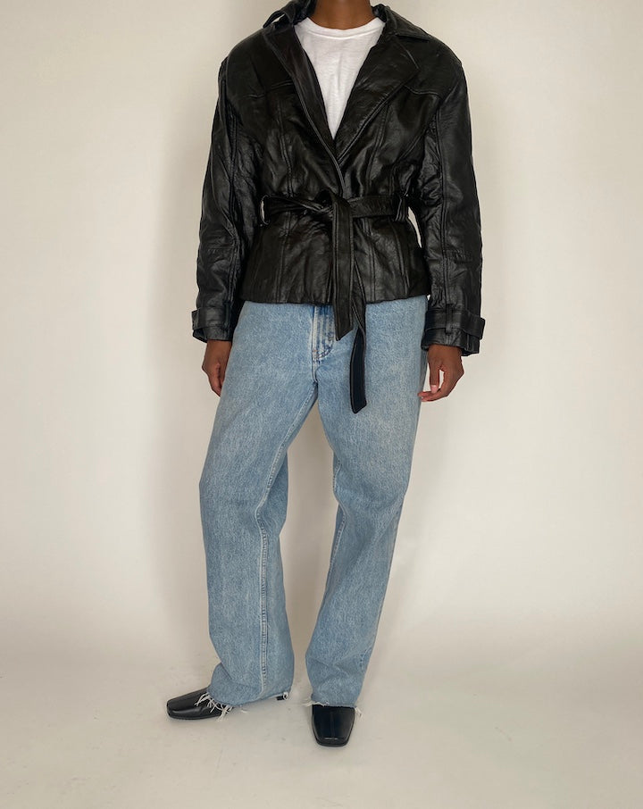 VINTAGE BLACK SHORT LEATHER JACKET 4054