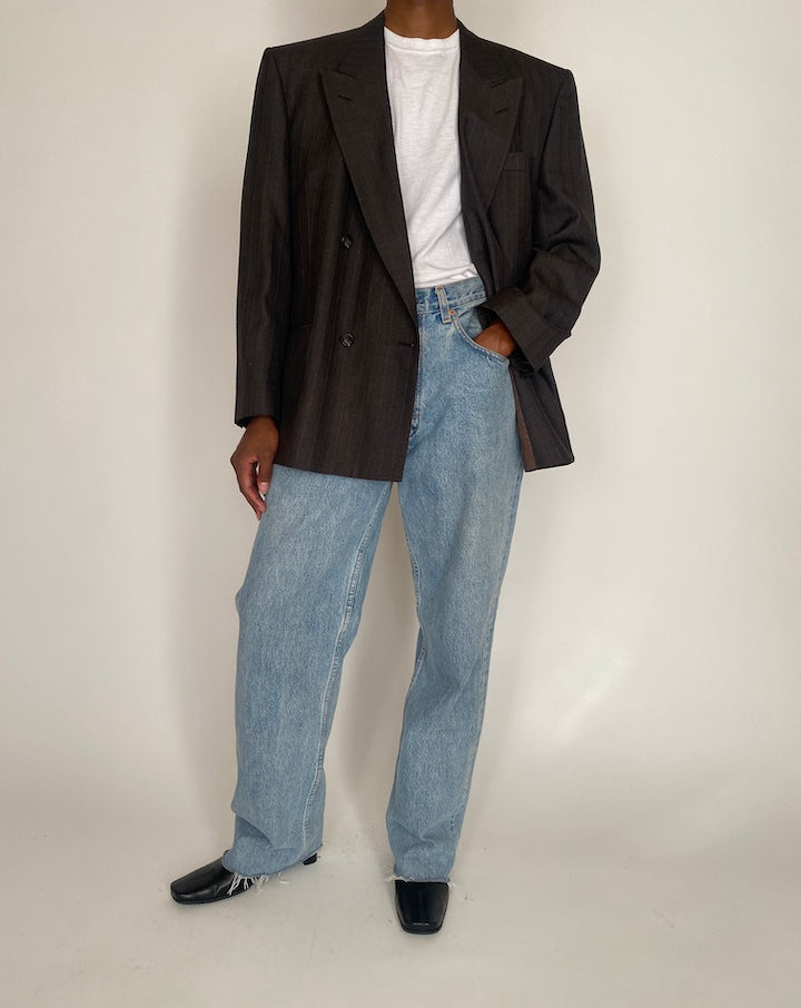 VINTAGE DOUBLE-BREASTED PINSTRIPED BLAZER 4060