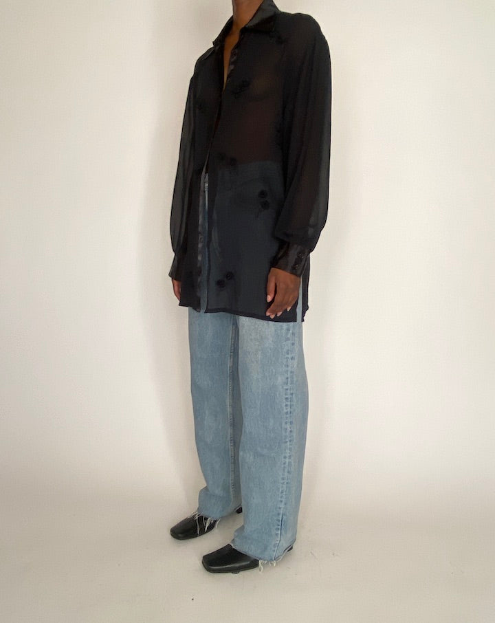 VINTAGE BLACK SHEER BLOUSE 4084