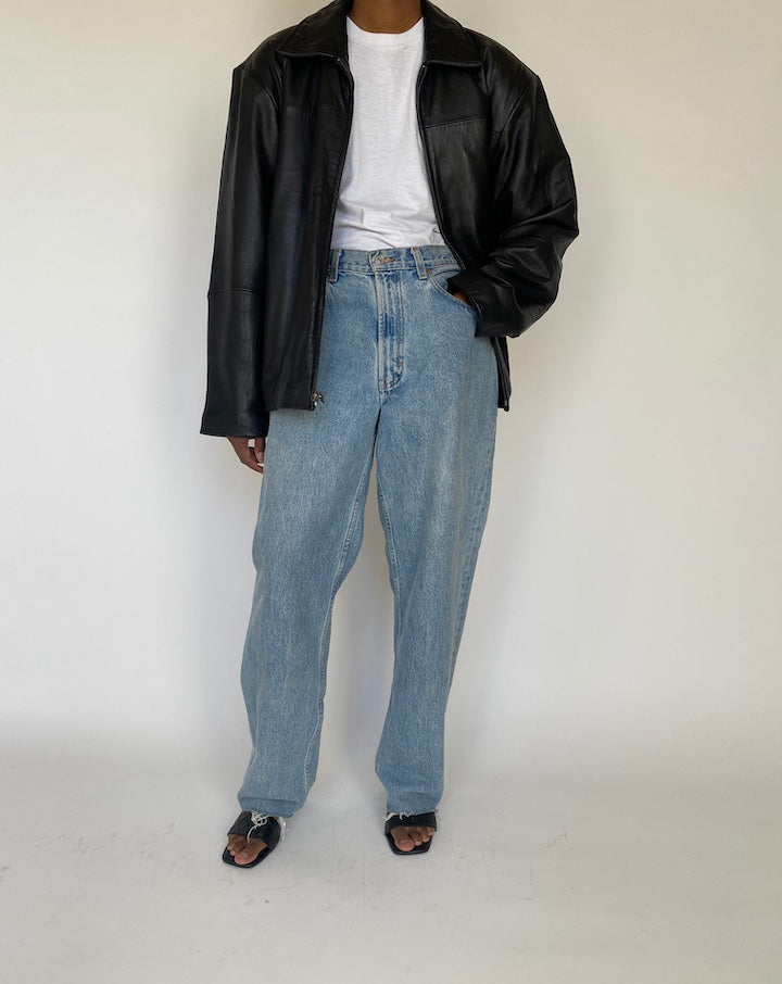 VINTAGE BLACK OVERSIZED LEATHER JACKET 4117