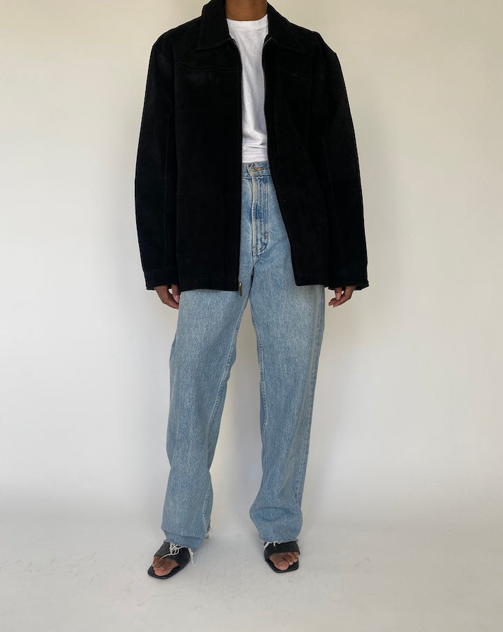 VINTAGE OVERSIZED BLACK SUEDE LEATHER JACKET 4118
