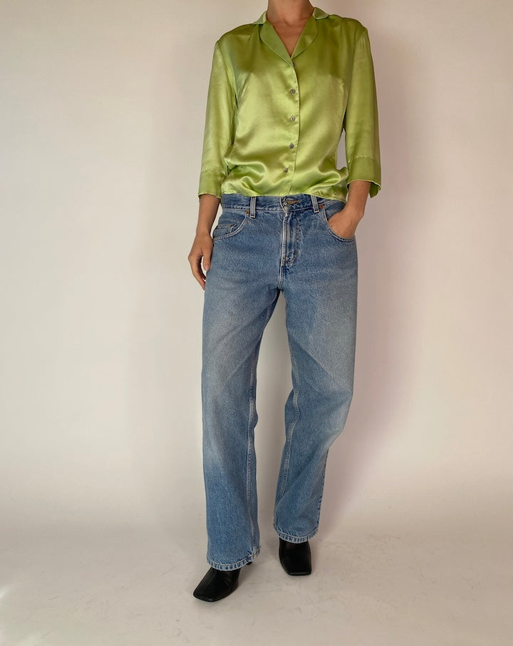 VINTAGE GREEN SILK BLOUSE 4226