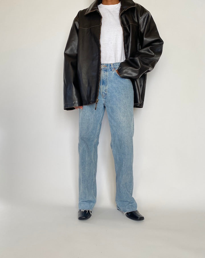VINTAGE OVERSIZED DARK BROWN FAUX LEATHER JACKET 4254