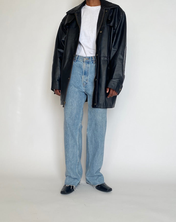 VINTAGE OVERSIZED BLACK LEATHER JACKET 4264
