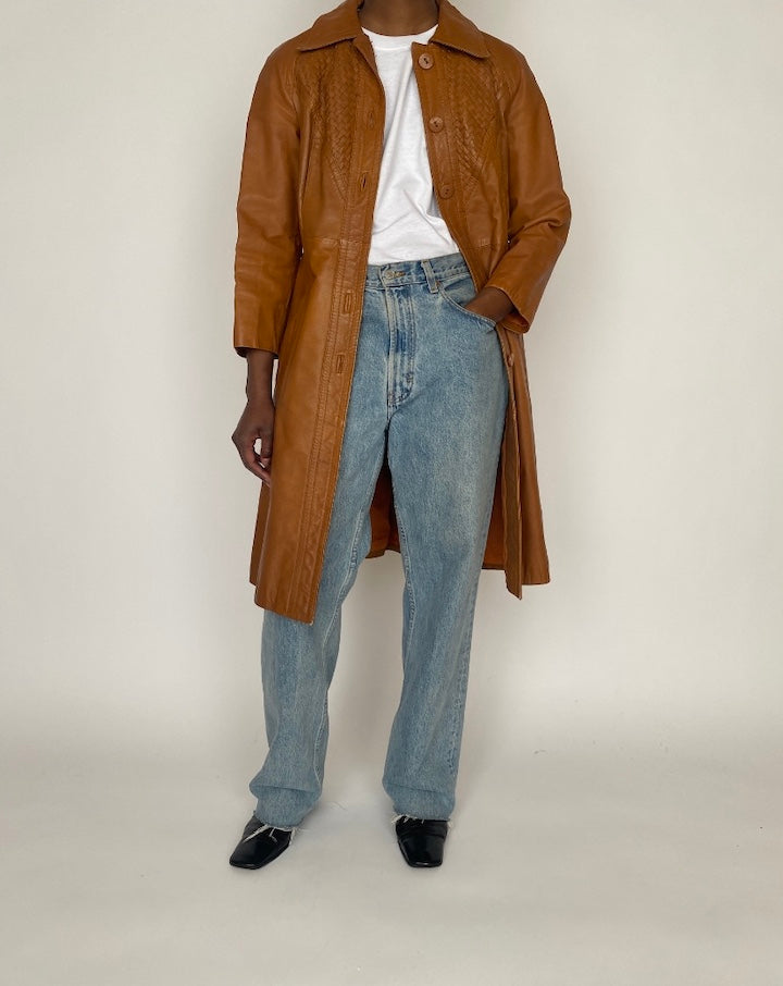 VINTAGE BROWN LONG LEATHER JACKET 4610