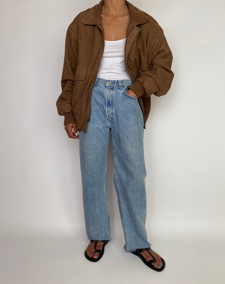 VINTAGE OVERSIZED BOXY BROWN LEATHER JACKET 2975