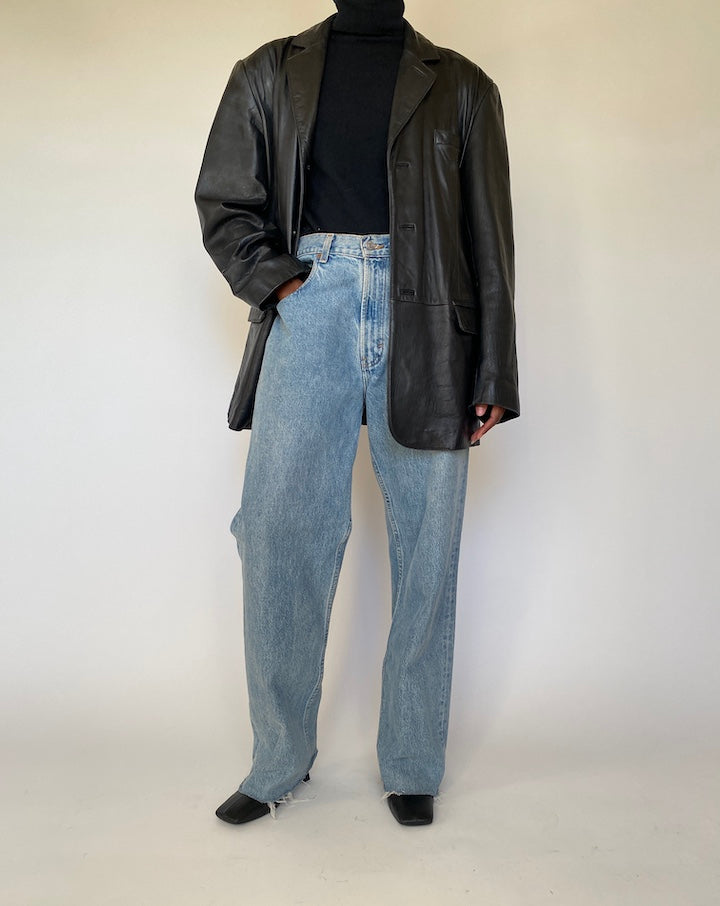 VINTAGE OVERSIZED BLACK LEATHER JACKET 4312