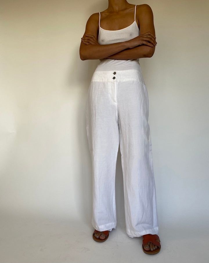 Vintage White Linen Blended Pant 821