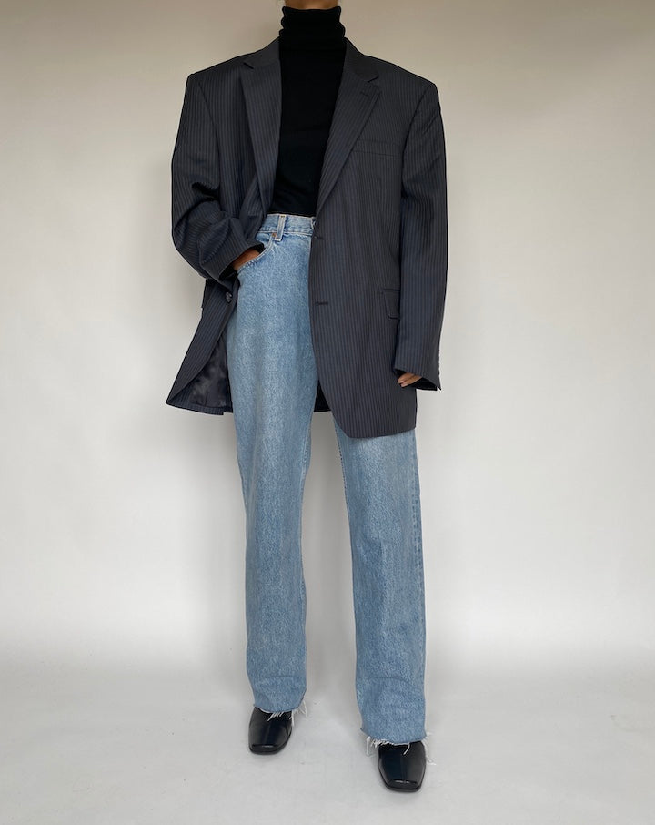 VINTAGE GREY PINSTRIPED WOOL BLAZER 1777