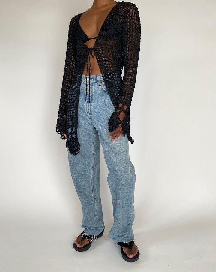 VINTAGE BLACK CROCHET CARDIGAN 4354