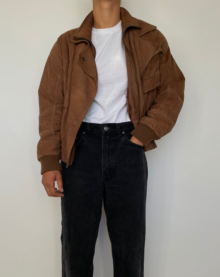 VINTAGE BOXY BROWN SUEDE LEATHER JACKET 1834