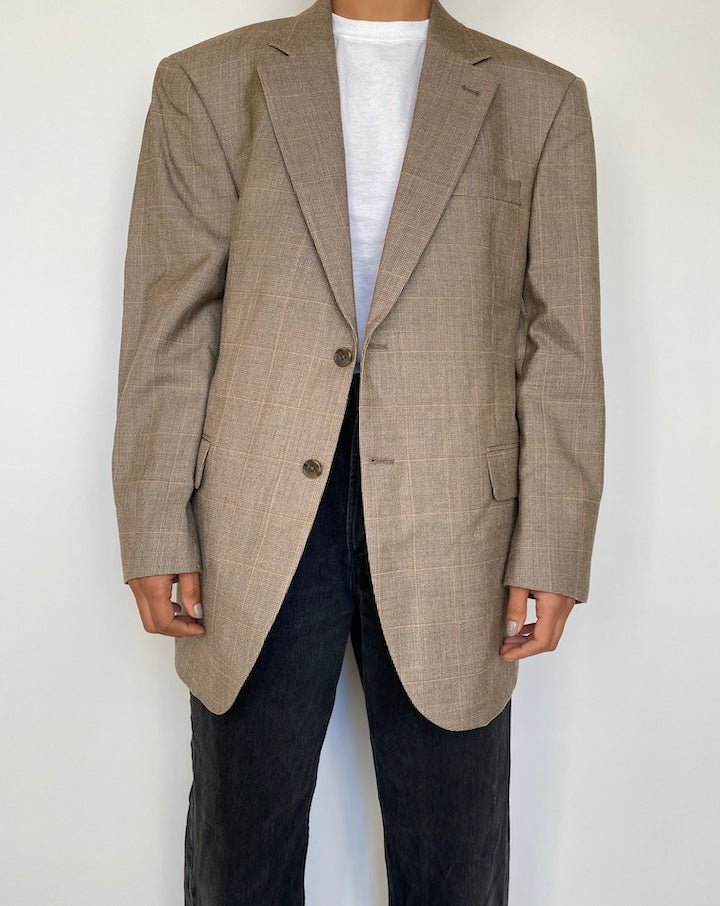 VINTAGE BEIGE CHECKED WOOL AND SILK BLENDED BLAZER 1838
