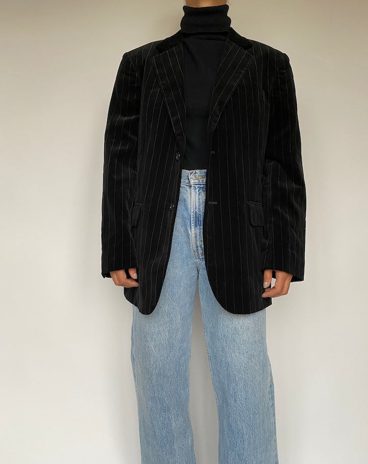 VINTAGE BLACK VELVET PINSTRIPED BLAZER 1907