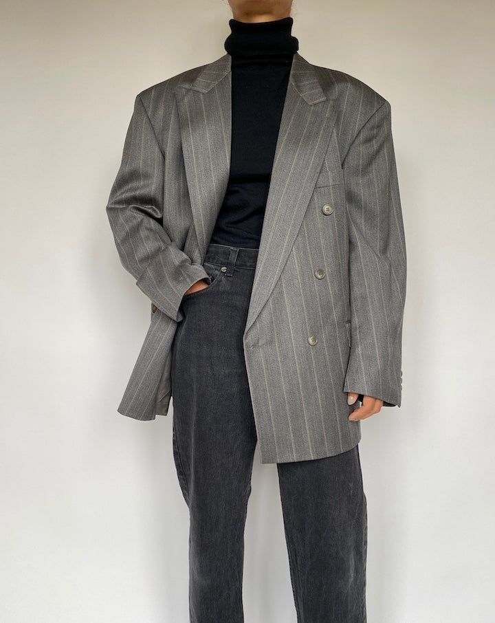 VINTAGE STRIPED DOUBLE BREASTED BLAZER 1950
