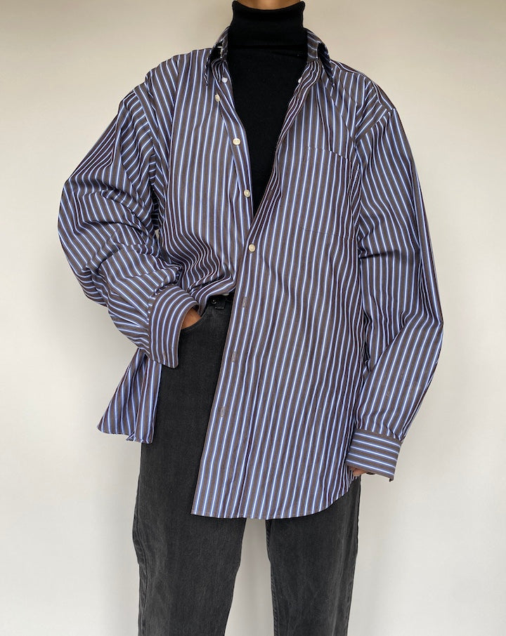 VINTAGE BROWN, WHITE AND BLUE STRIPED SHIRT 1957