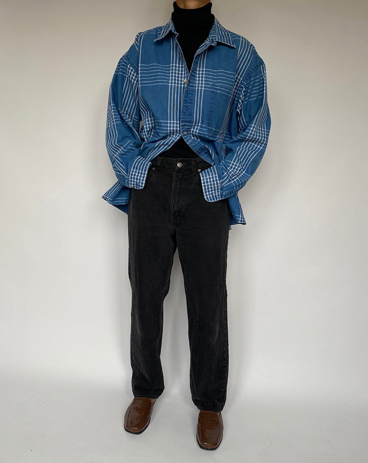 VINTAGE BLUE LONG SLEEVE SHIRT MADE IN 100% COTTON 1963