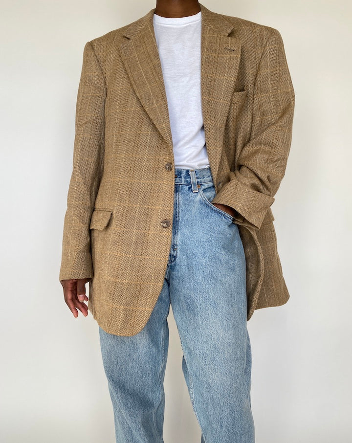 VINTAGE CHECKED BEIGE BLAZER 1970