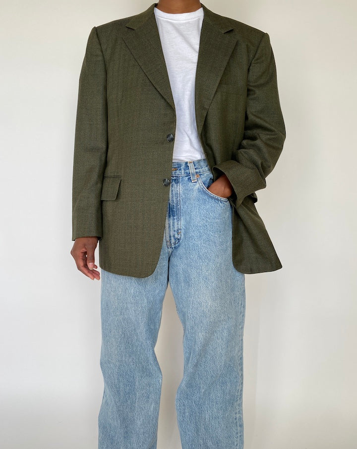 VINTAGE GREEN SINGLE BREASTED BLAZER 1974