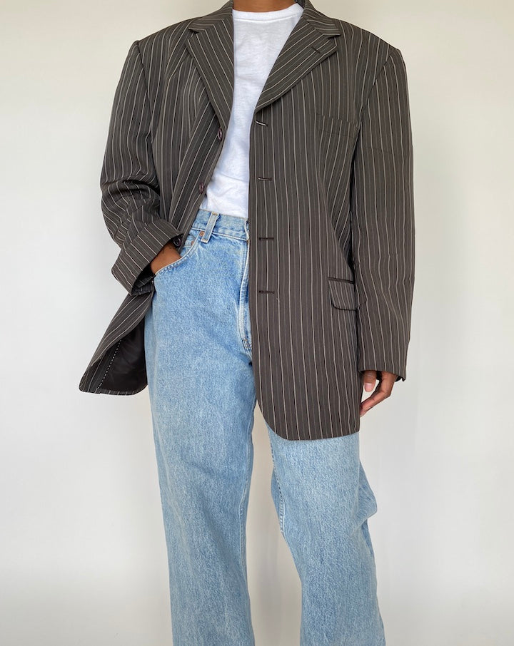 VINTAGE BROWN STRIPED SINGLE BREASTED BLAZER 1977