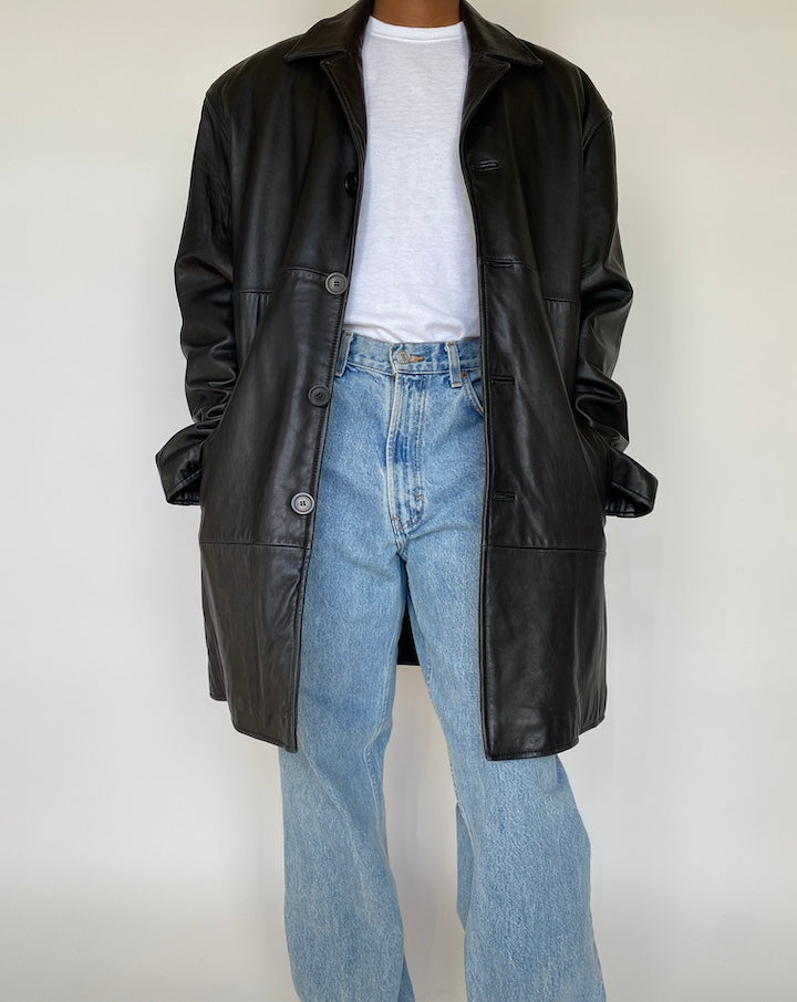 VINTAGE BLACK OVERSIZED LEATHER JACKET 1979