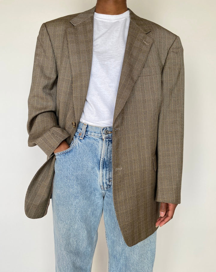 VINTAGE BEIGE CHECKED BLAZER 1981