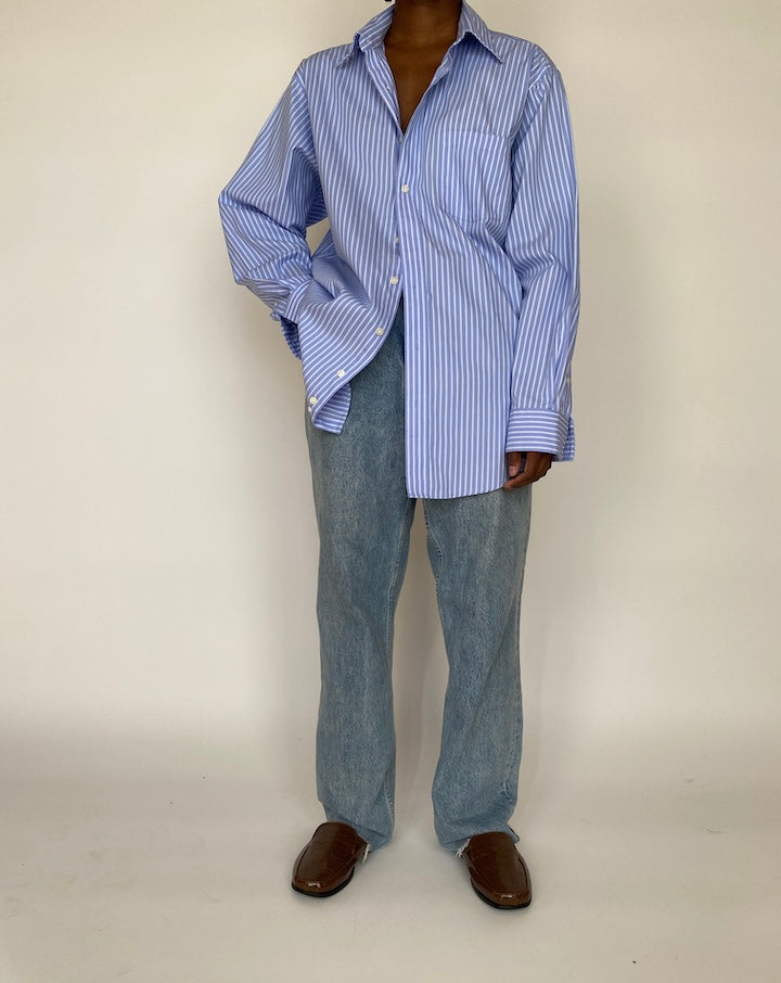 VINTAGE BLUE AND WHITE STRIPED OVERSIZED SHIRT 1990
