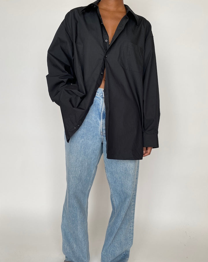 VINTAGE BLACK OVERSIZED BUTTON DOWN SHIRT 1998
