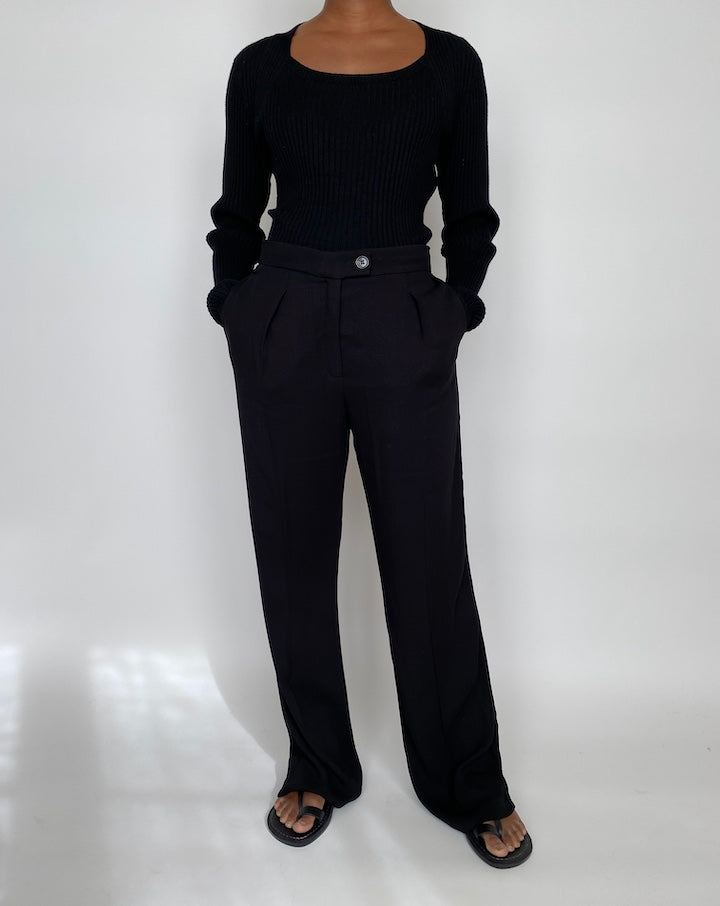 VINTAGE BLACK TIGHT KNIT LONG SLEEVE TOP 2019