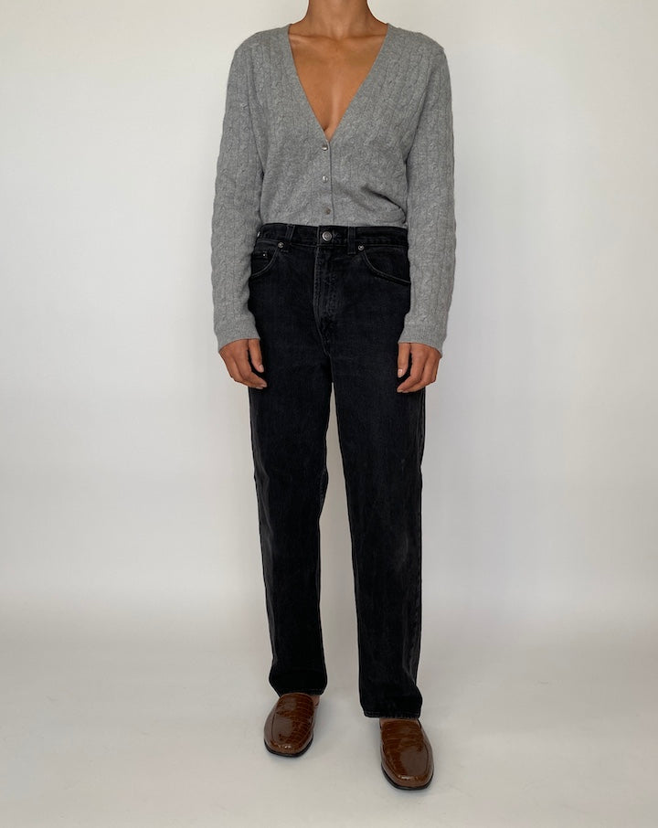 VINTAGE GREY BRAIDED CASHMERE CARDIGAN 2057