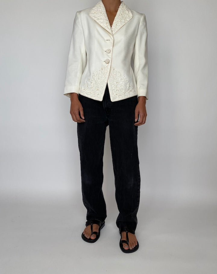 VINTAGE OFF WHITE BLAZER JACKET 2070