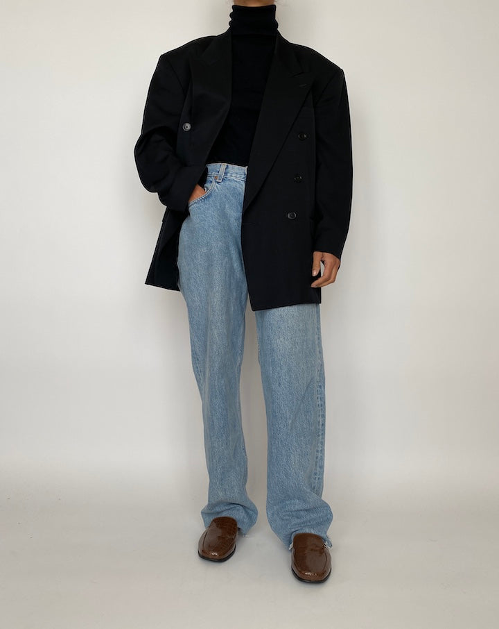 VINTAGE BLACK DOUBLE BREASTED WOOL BLAZER 2084