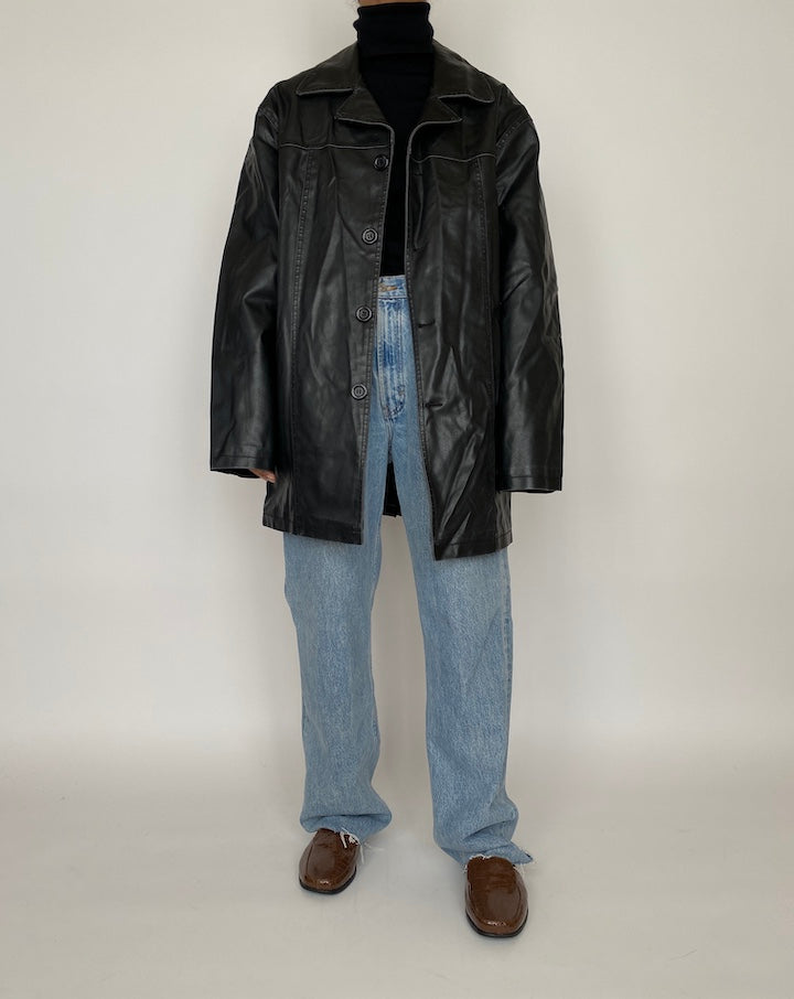 VINTAGE OVERSIZED BLACK LEATHER JACKET 2091