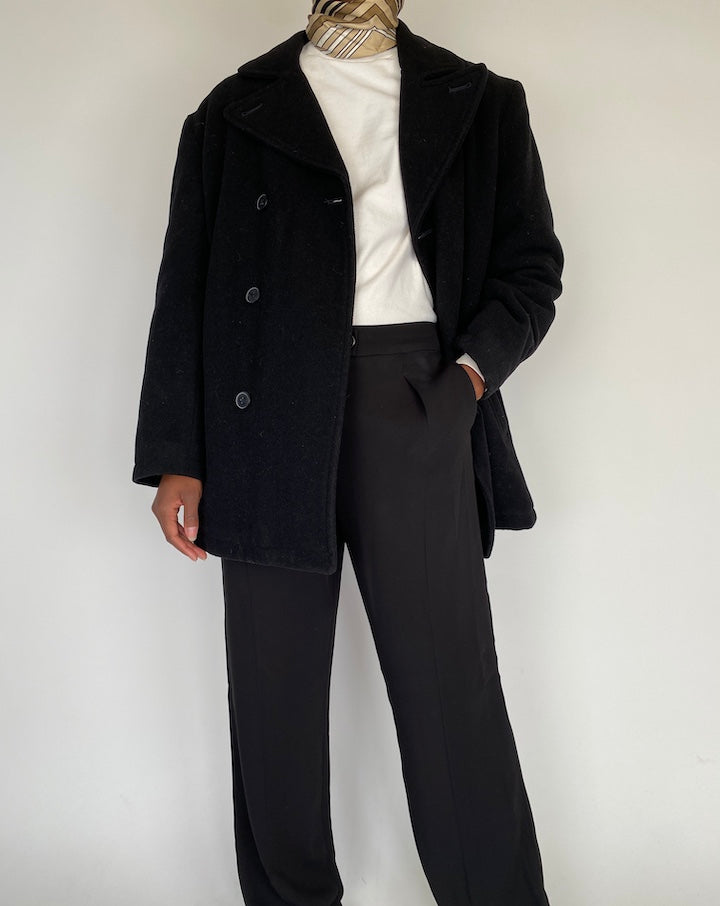 VINTAGE BLACK WOOL BLENDED COAT 2108