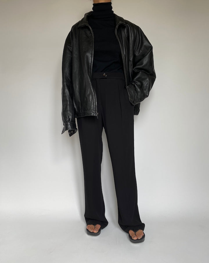 VINTAGE BLACK OVERSIZED LEATHER JACKET 2206