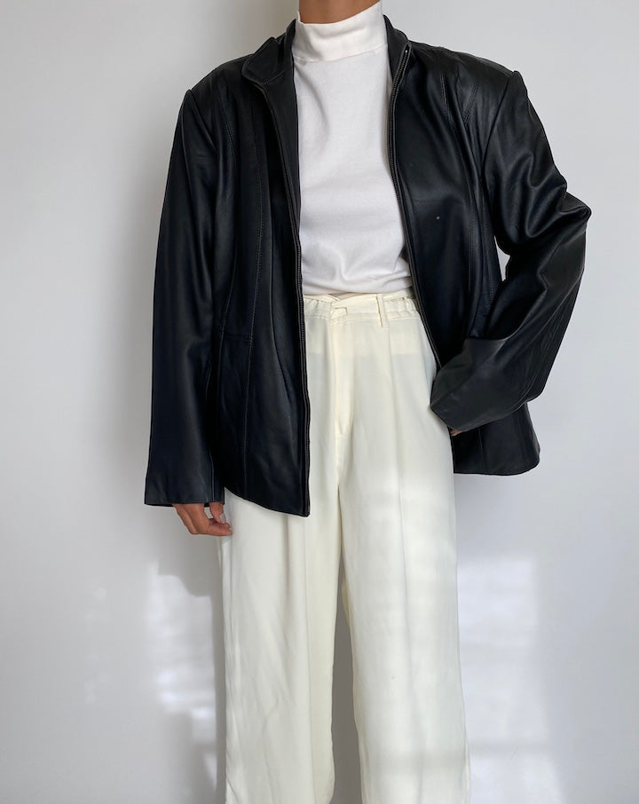VINTAGE OVERSIZED BLACK LEATHER JACKET 2233