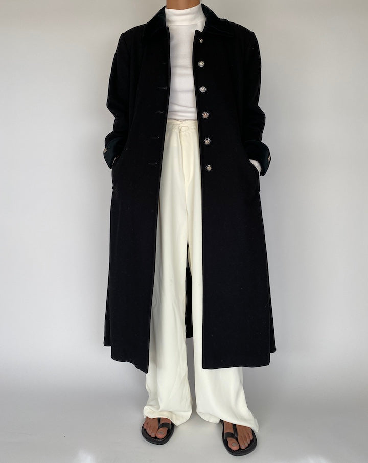 VINTAGE BEAUTIFUL BLACK LONG WOOL COAT 2242