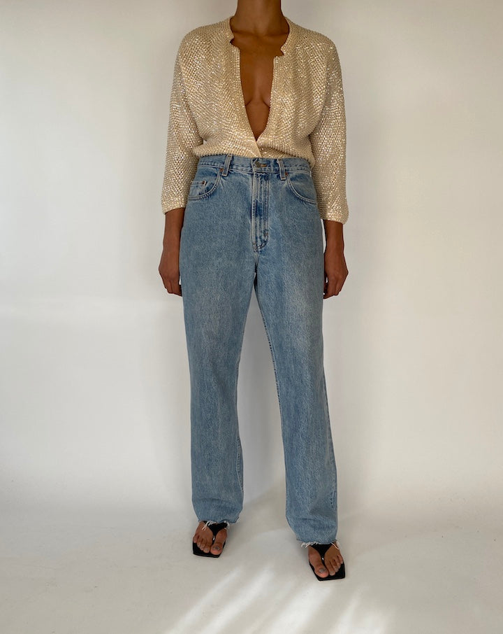 VINTAGE SEQUIN LIGHT BEIGE CARDIGAN 2306