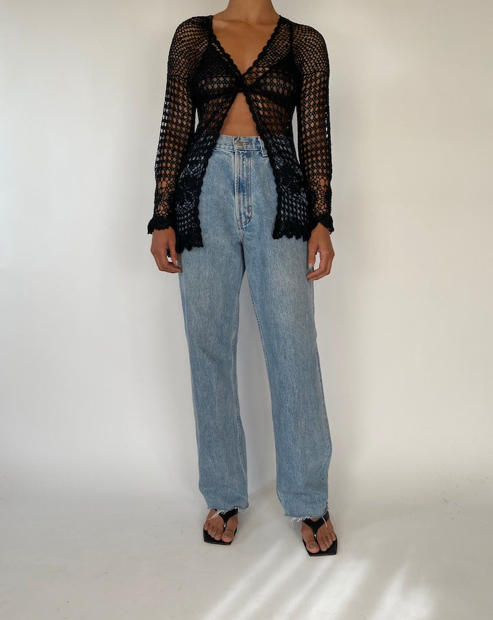 VINTAGE BLACK LONG SLEEVE KNIT TOP 2313