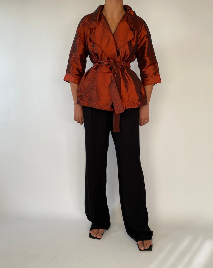 VINTAGE SHIMMERY RED WRAP BLOUSE 2332