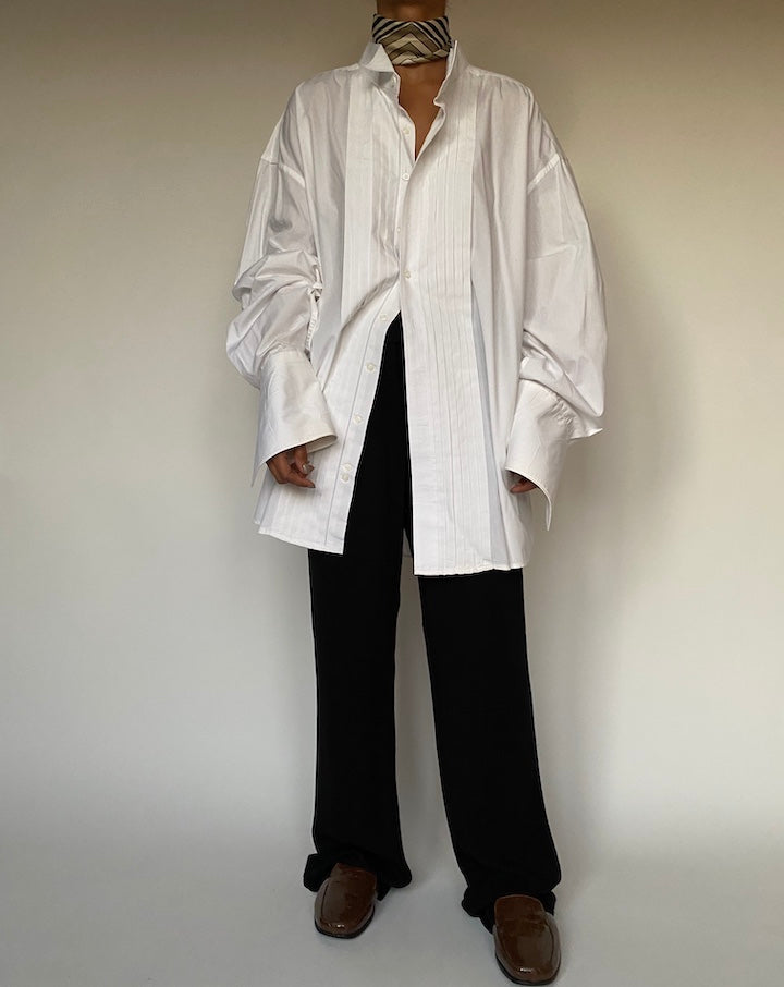 VINTAGE OVERSIZED WHITE PLEATED SHIRT 2396