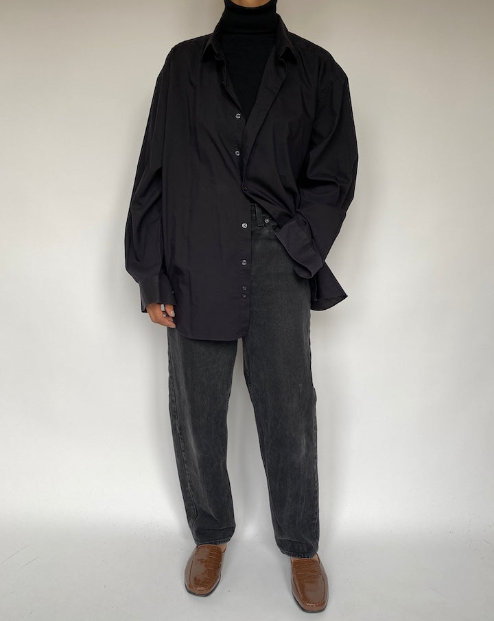VINTAGE OVERSIZED BLACK BUTTON DOWN SHIRT 1959