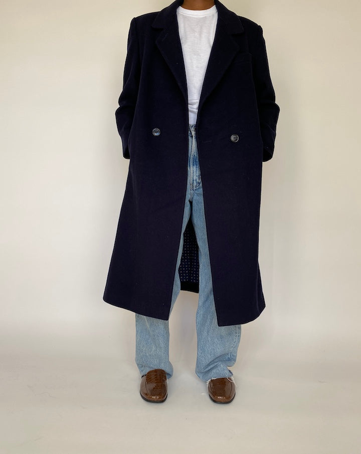 VINTAGE LONG NAVY COAT 1985