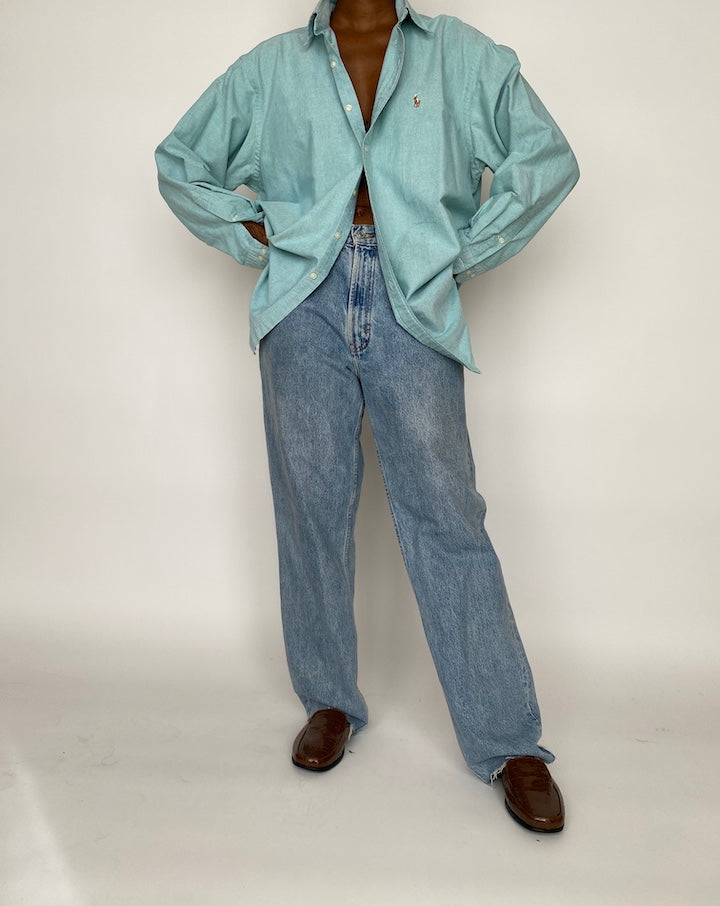 VINTAGE TURQUOISE RALPH LAUREN SHIRT 1992